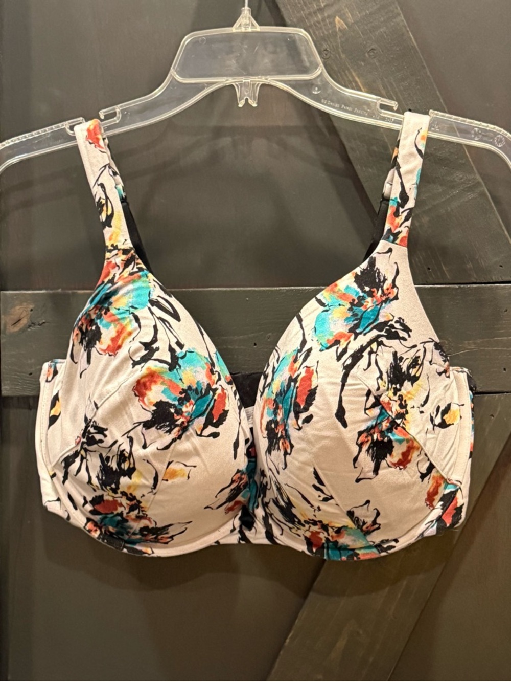 Cacique Floral Print Underwire Plunge White with Teal & Orange Accents